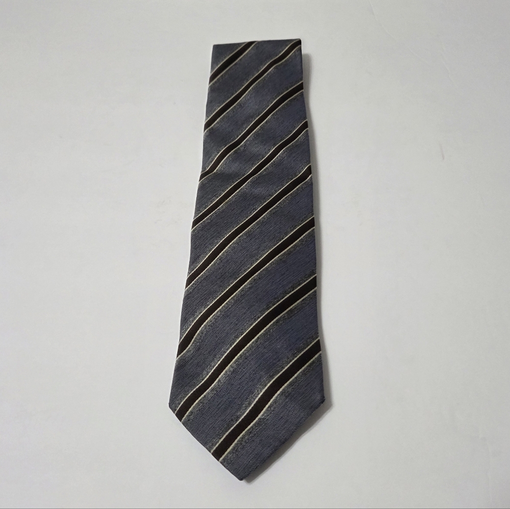 Boss Hugo Boss Silk Blue Grey Brown Stripe Mens Neck Tie Italian